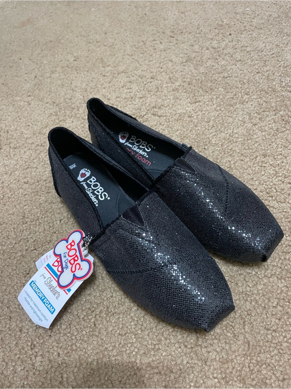Skechers BOBS Black Sparkle Slip-On Loafers